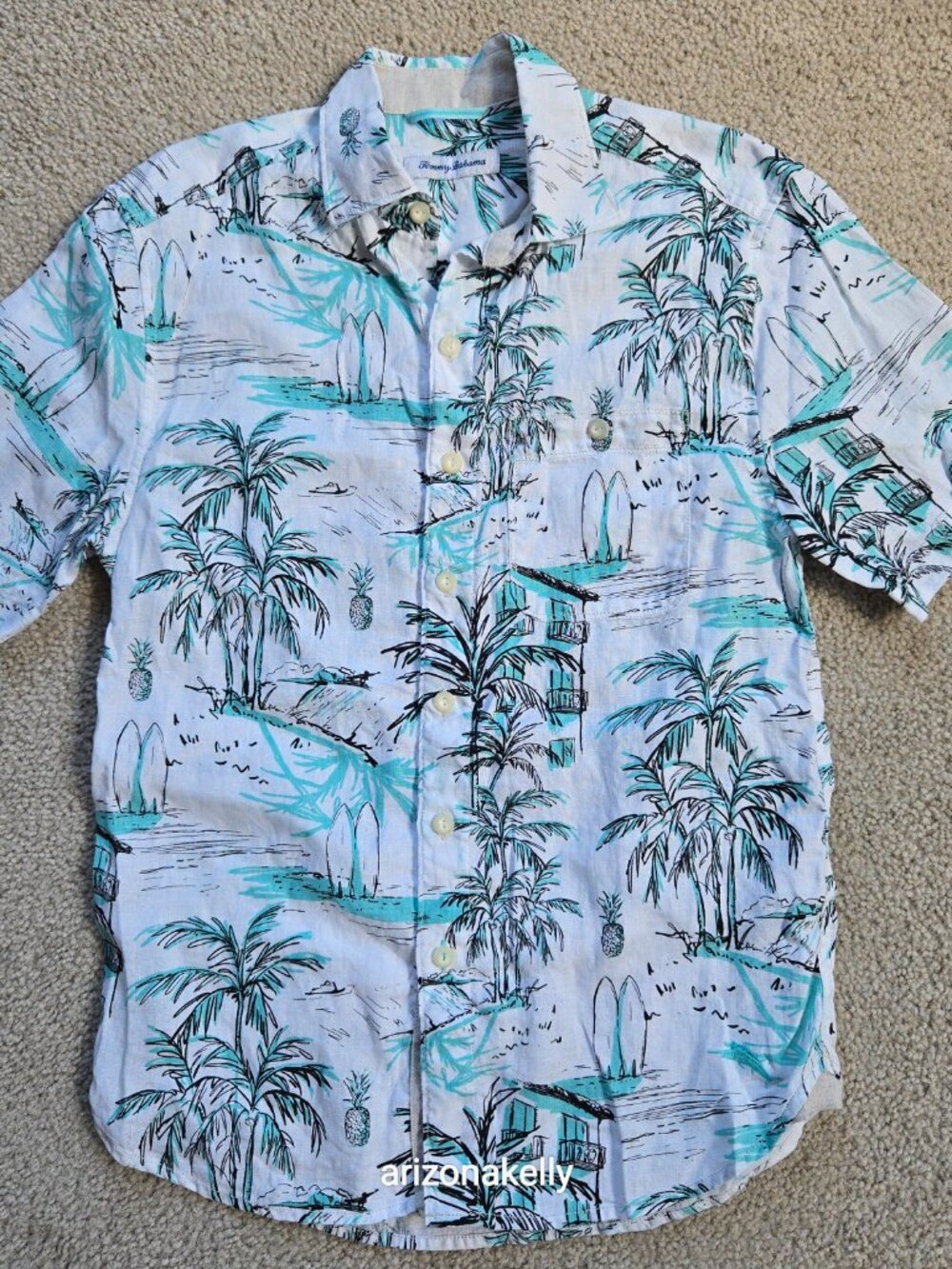 NWOT Linen Shirt XS Tommy Bahama Palm Tree Surfboard Beach Tropical - Picture 8 of 8